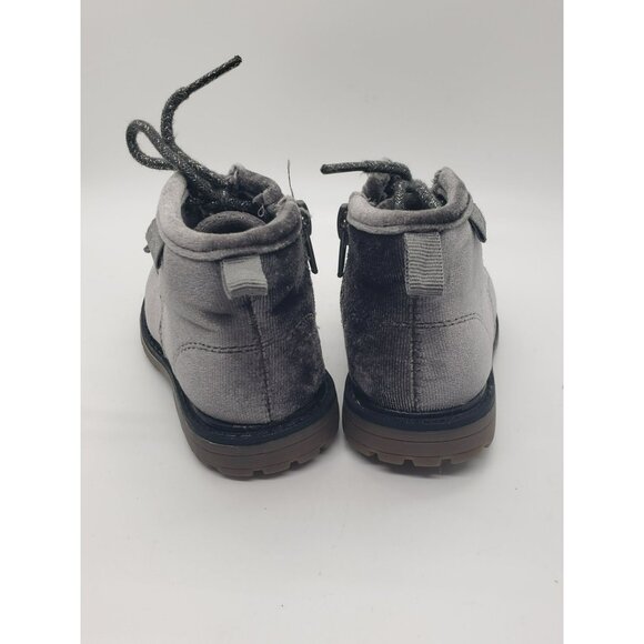 OshKosh TLC-G velvet lug boot Bootie, Toddler Girl's Size 5, Grey, Side Zip - Picture 7 of 9